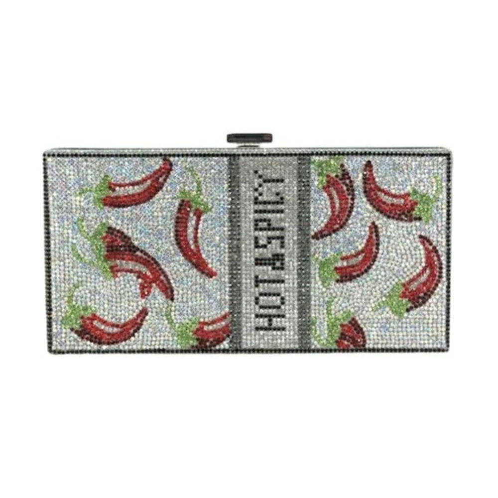 Hot & Spicy Rhinestone Embellished Clutch w Detachable Strap- Silver NWT